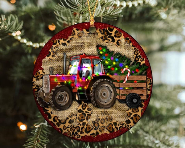 Farmer Red Tractor with Christmas Tree